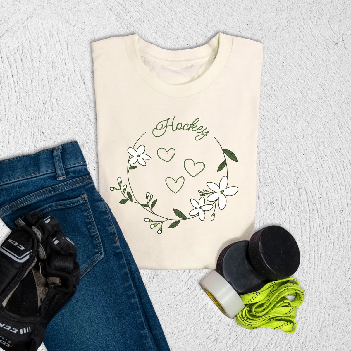 Youth Hockey Heart Doodle T-Shirt S / Natural Kids clothes
