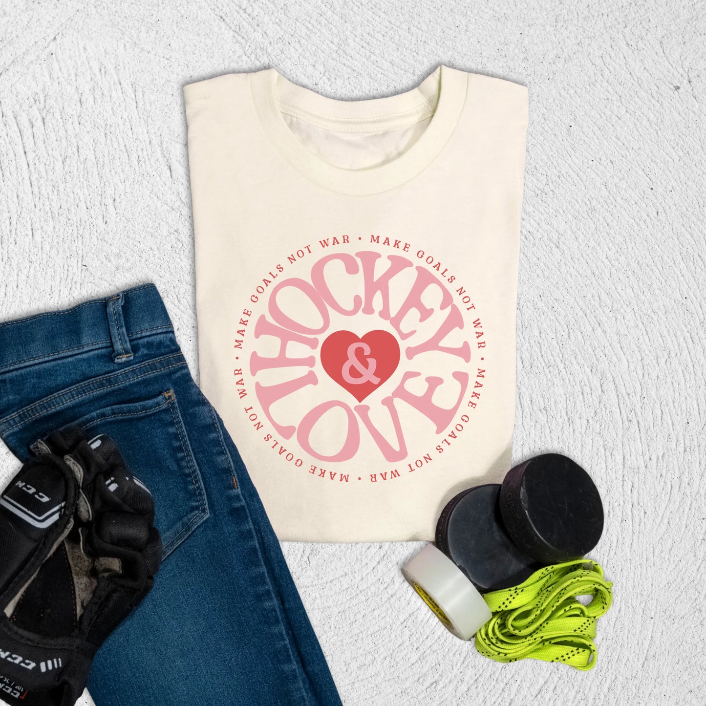 Youth Hockey & Love T-Shirt S / Natural Kids clothes