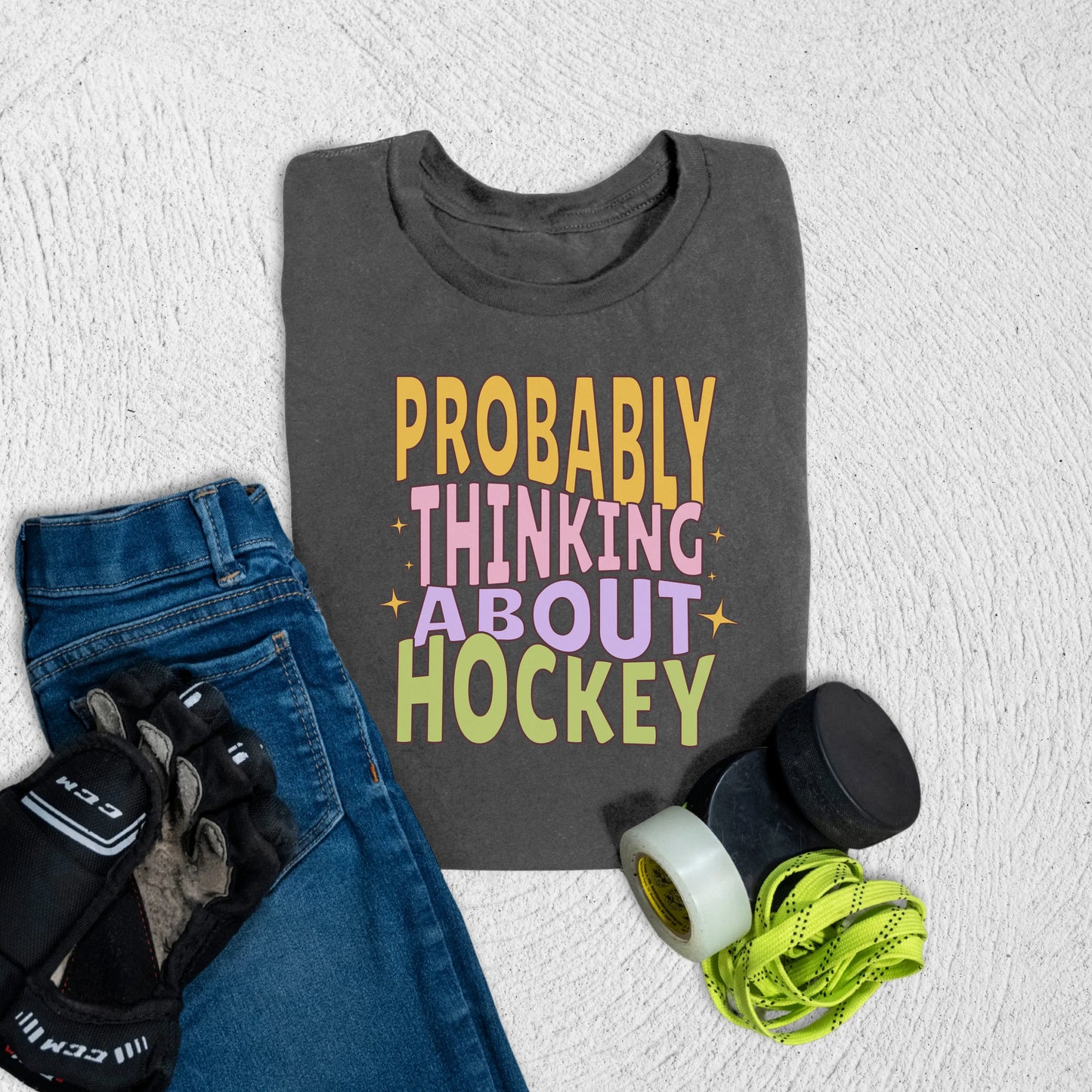 Youth Thinking About Hockey T-Shirt S / Asphalt Kids clothes