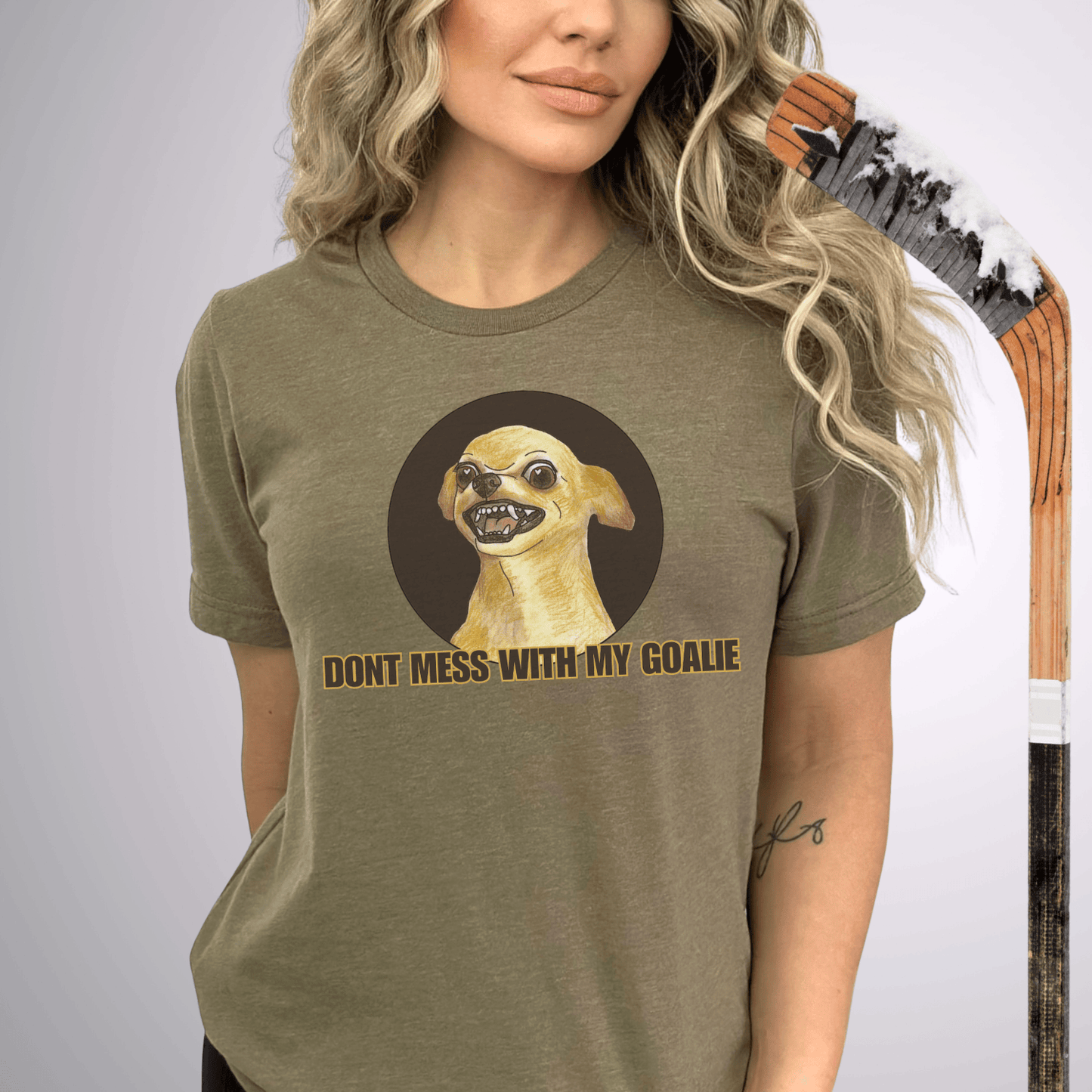 Don't Mess With My Goalie T-Shirt Heather Olive / S T-Shirt