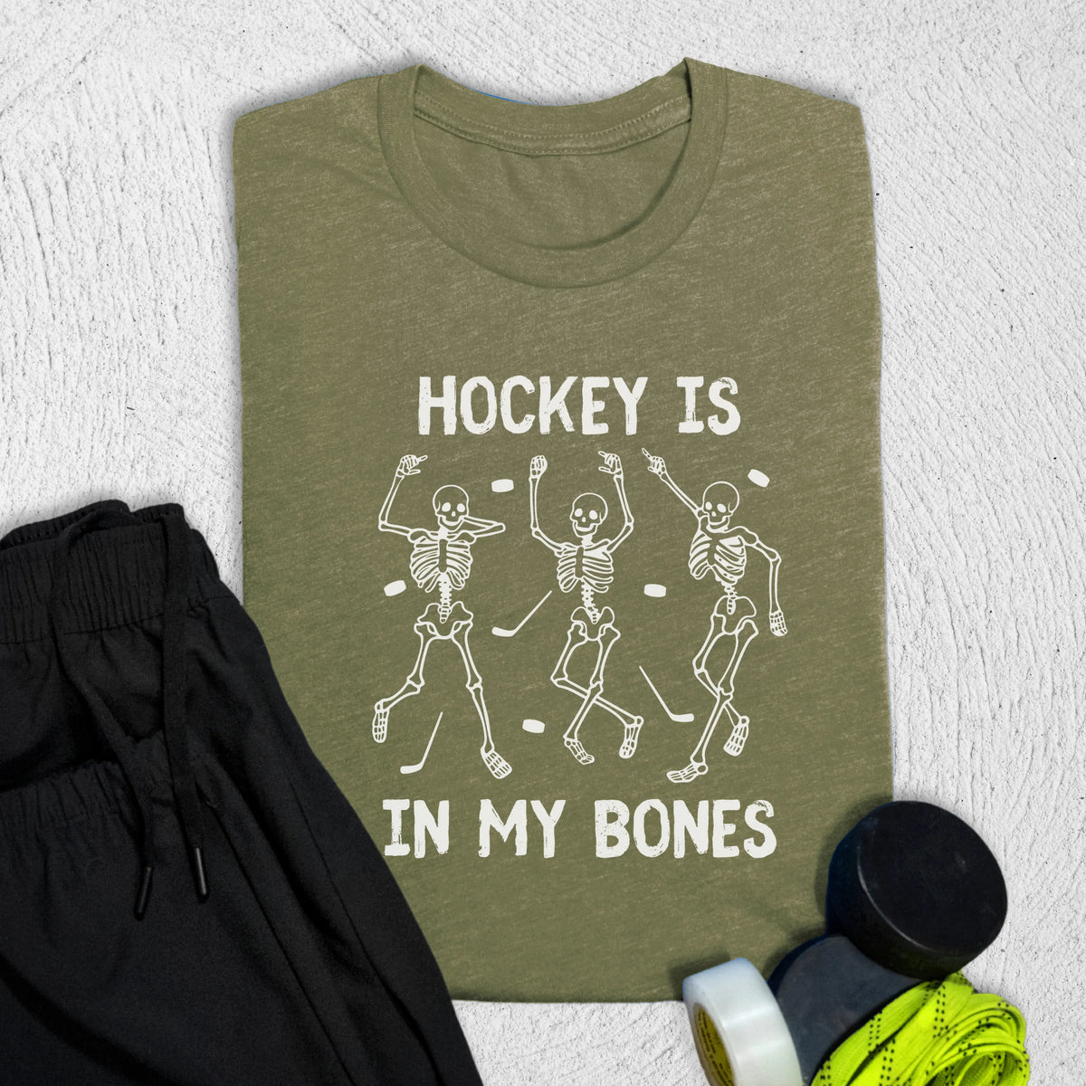 Hockey in My Bones T-Shirt S / Heather Olive T-Shirt