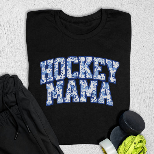 Hockey Mama Floral T-Shirt Black / S T-Shirt