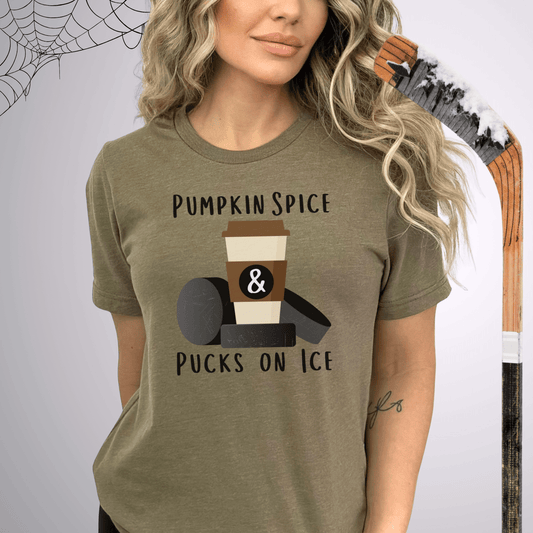 Pumpkin Spice & Pucks on Ice T-Shirt Heather Olive / S T-Shirt