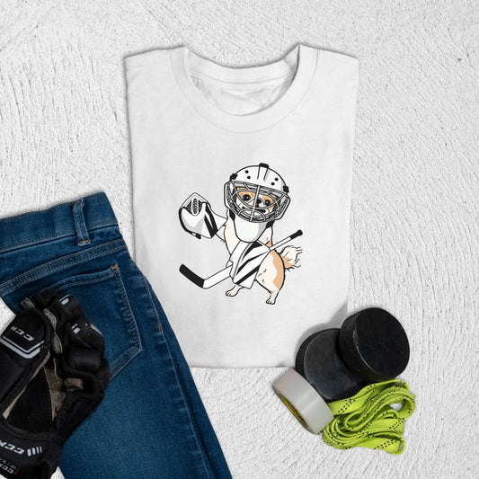 Youth Goalie Dog T-Shirt S / White Kids clothes