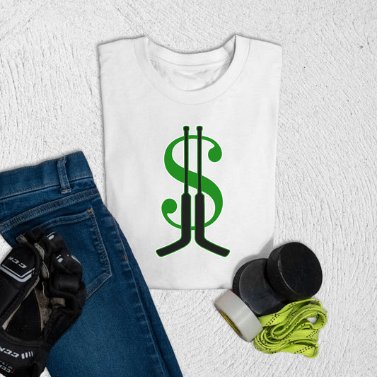 Youth Goalie Money Sticks T-Shirt S / White Kids clothes