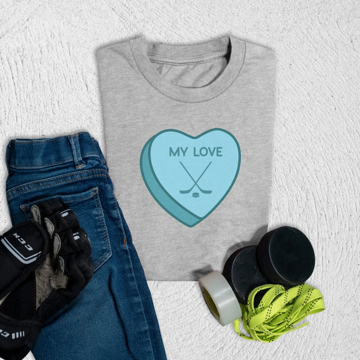 Youth Hockey Heart T-Shirt S / Athletic Heather Kids clothes