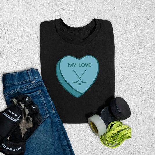 Youth Hockey Heart T-Shirt S / Black Kids clothes