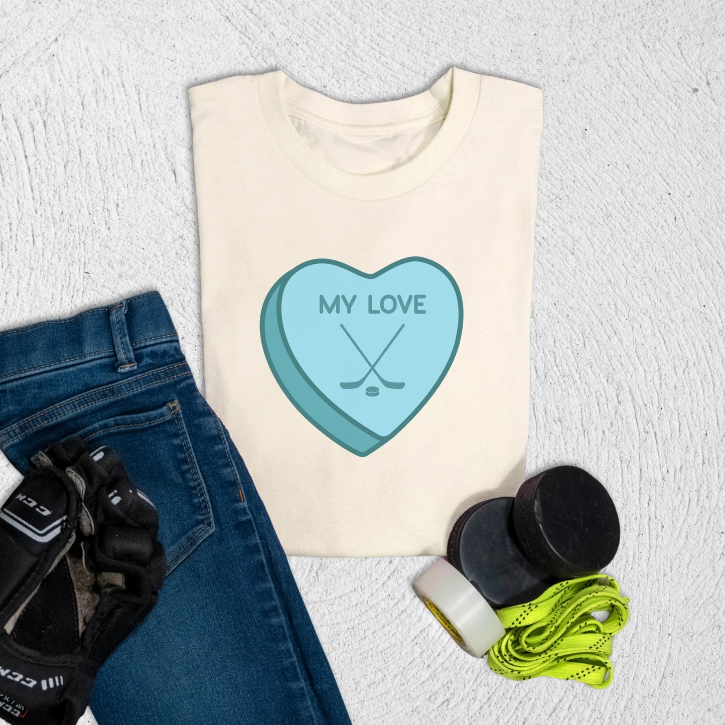 Youth Hockey Heart T-Shirt S / Natural Kids clothes