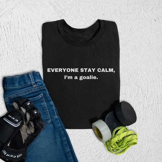 Youth Stay Calm Goalie T-Shirt S / Black Kids clothes