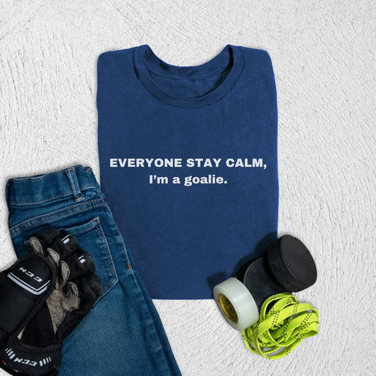 Youth Stay Calm Goalie T-Shirt S / Navy Kids clothes
