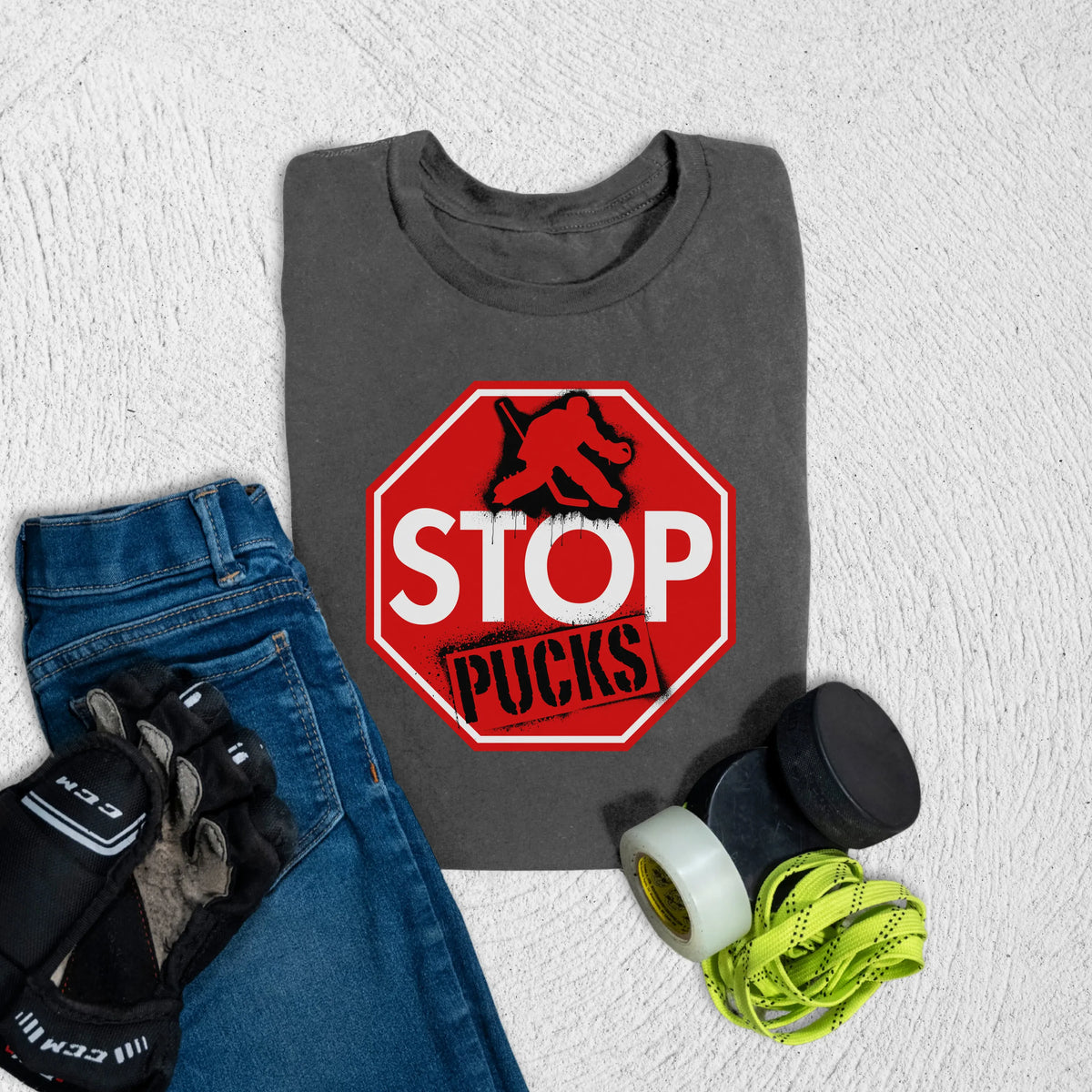 Youth Stop Pucks T-Shirt S / Asphalt Kids clothes