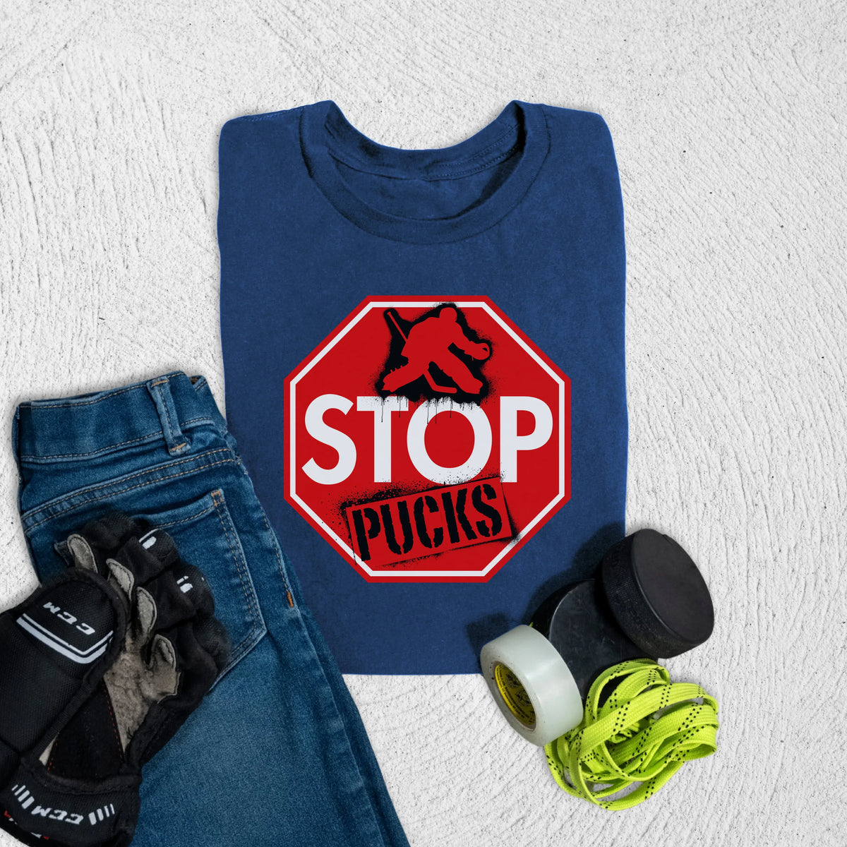 Youth Stop Pucks T-Shirt S / Navy Kids clothes