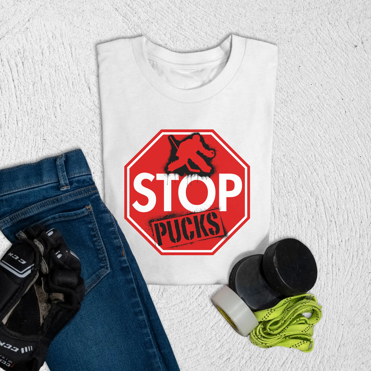 Youth Stop Pucks T-Shirt S / White Kids clothes