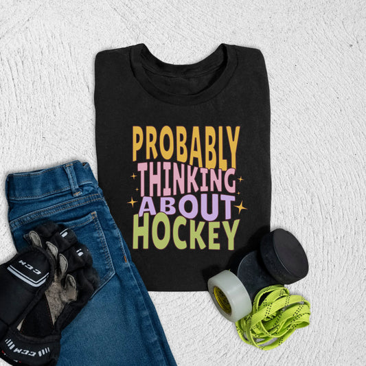 Youth Thinking About Hockey T-Shirt S / Black Kids clothes