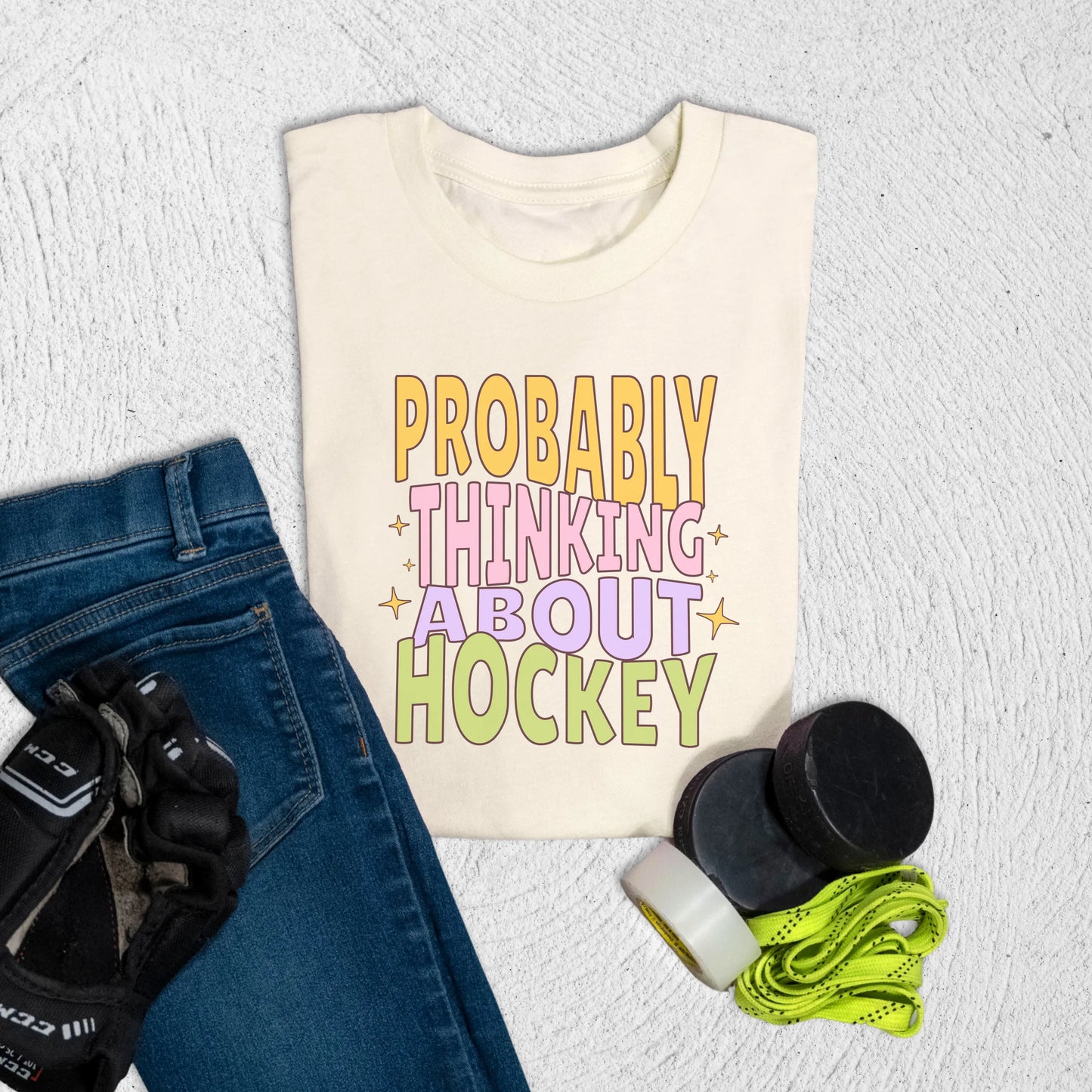 Youth Thinking About Hockey T-Shirt S / Natural Kids clothes