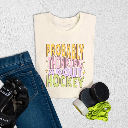 Youth Thinking About Hockey T-Shirt S / Natural Kids clothes